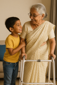  बच्चा दादी की मदद कर रहा है