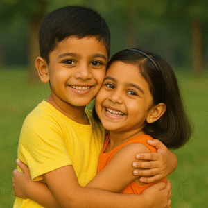 एक-दूसरे को समझते हुए भाई-बहन।