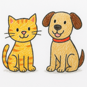 बच्चों के लिए बिल्ली और कुत्ते की ड्रॉइंग