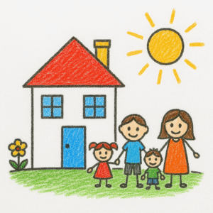 बच्चों के लिए घर और परिवार की ड्रॉइंग